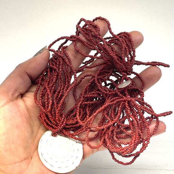 Vintage Multi Strand Seed Bead Rust Red Stone Pendant Necklace B#8 - Picture 3 of 11